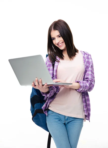 depositphotos 71413563 stock photo smiling woman standing with laptop